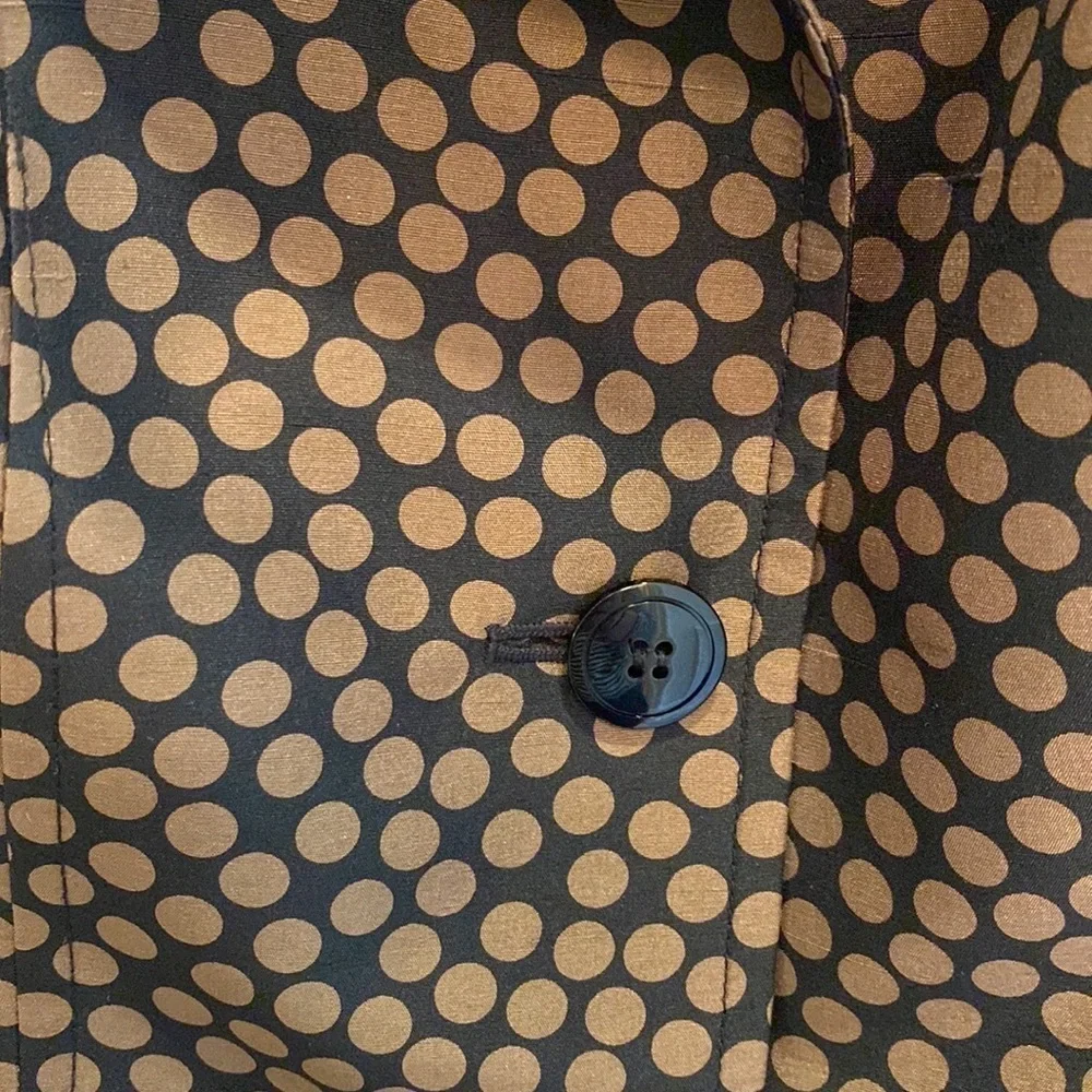 100% Silk Vtg Inspired Jacket 2 Button Polka Dot Chocolate Brown Black 6